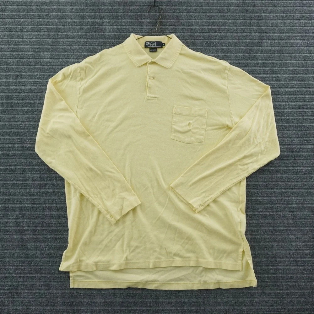 Vintage Polo Ralph Lauren Polo Shirt Mens L Yellow Long Sleeve Pocket Pony